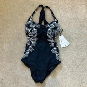 New with tags Calvin Klein black and white floral one piece swimsuit in size 4
